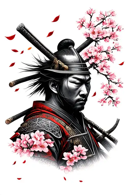 Samurai Warrior And Sakura Petals