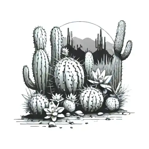 A Cactus Garden Scene With Hidden Tech References Subtly Incorporated Throughout