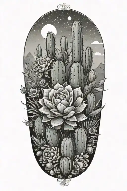 A Cactus Garden Scene With Hidden Tech References Subtly Incorporated Throughout