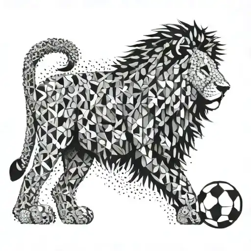 Abstract Geometric Lion Made Out Of Soccer Balls