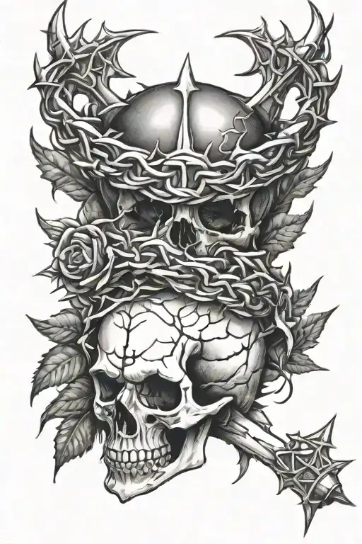 Crown Of Thorns With Dagger Piercing Skull