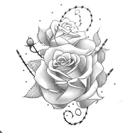 Barbed Wire With Roses And Koi Fish