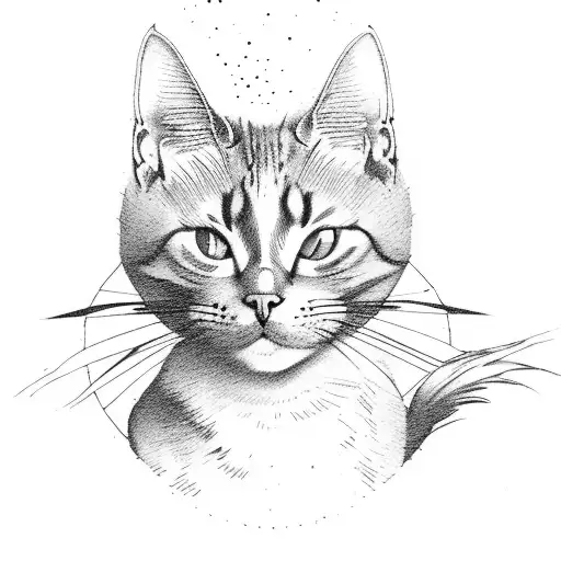 Silhouette Of A Cat Sitting On A Half Moon Shaped Feather