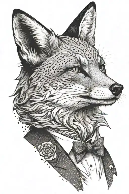 Black Grey Tattoo Design Fox In Suit Profile Bust
