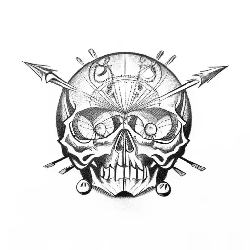 Skull With Armillary Sphere Coming Out Of Top