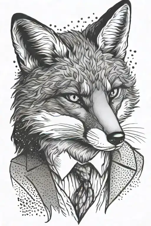 Black Grey Tattoo Design Fox In Suit