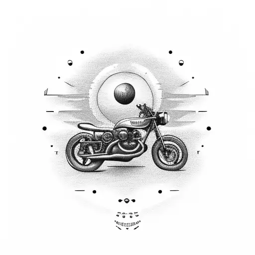 A Tattoo Of A Vintage Motorcycle With A Sunset Background