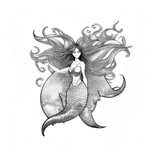 Full Body Mermaid With Upward Going Hair