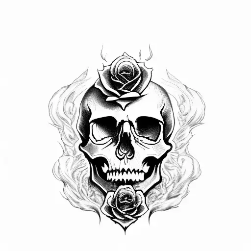 Skull With Roses And Smoke From The Side