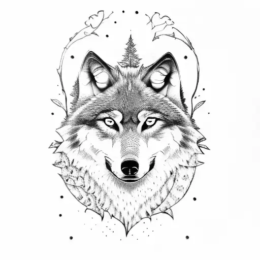 Wolf Face With Tree