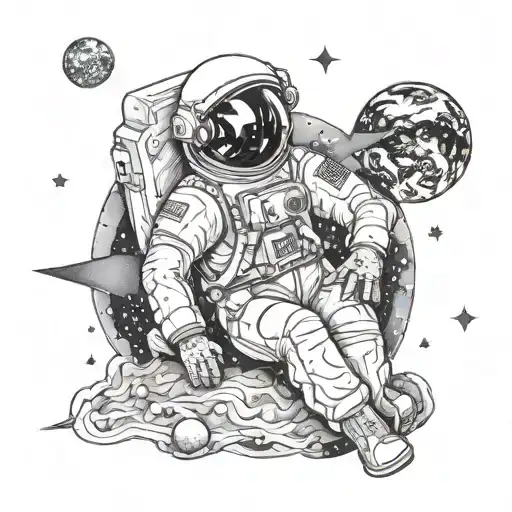 Astronaut Sitting On Jupiter With Sagittarius Constellation