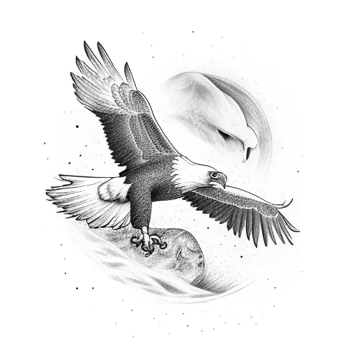 An Eagle Traveling Through Time And Father With Kids