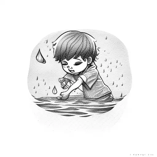 A Little Boy Drowning A Puddle Of A His Own Tears