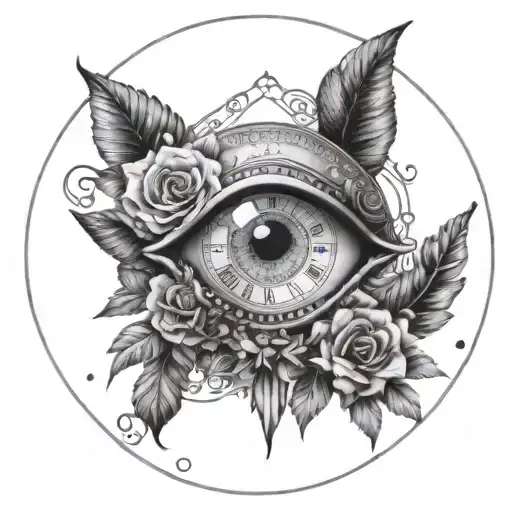 A Clock With An Arrangement Of Flowers And An Eye From Egypt With Feminine Features