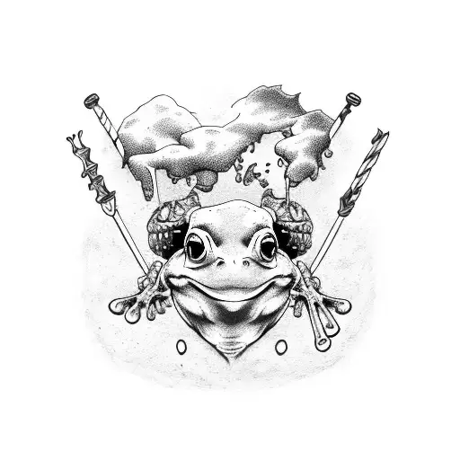 A Frog Holding Beer On A Skull In Goth Style