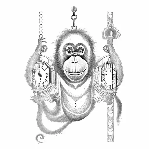 Orangutan Hanging From Grandfather Clock