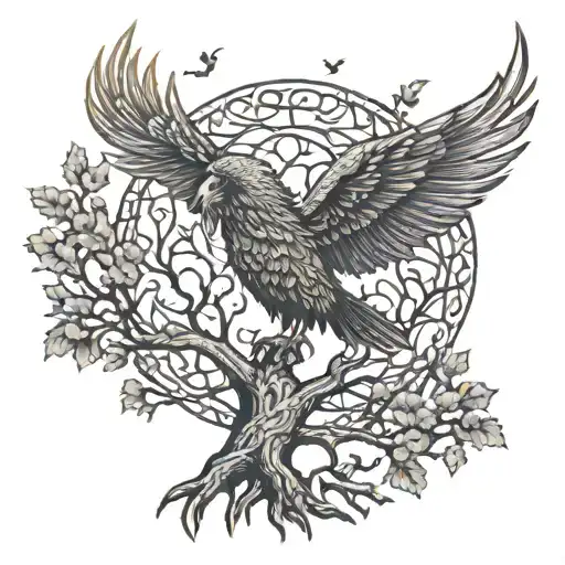 Phoenix Bird Inside A Tree Of Life