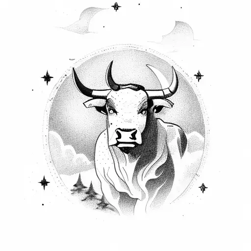 A Bull On They Top Mountain With Moon Night