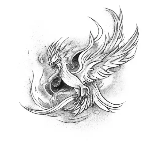 A Tattoo Design Featuring A Phoenix And Flames With A Semi-colon Symbol Hidden Within The Design