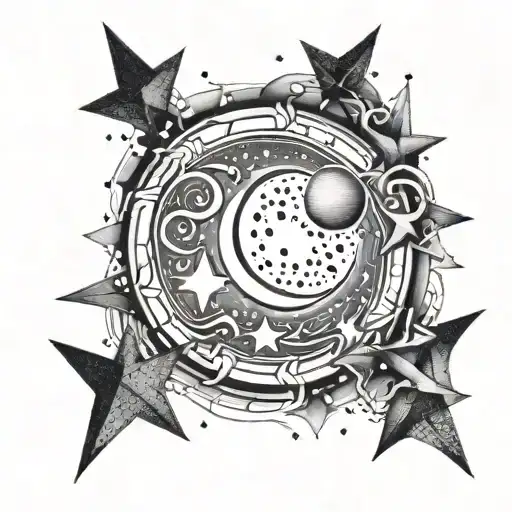 Flashes Of Light With Stars And Moon