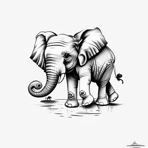 Baby Elephant With Butterfly On Trunk