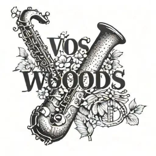 The Word 'Woods' With The 'D' As A Saxophone Intertwined