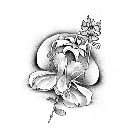 Art Nouveau Floral Lupine And Viola Flowers