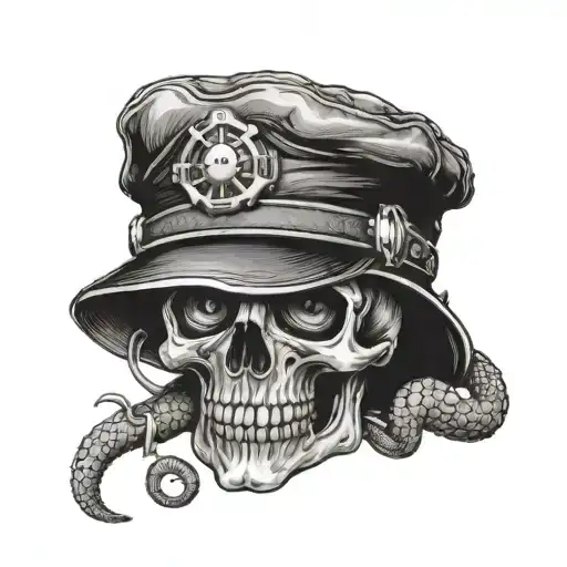 A Skull Wearing A Mechanic's Hat With Snake Eyes