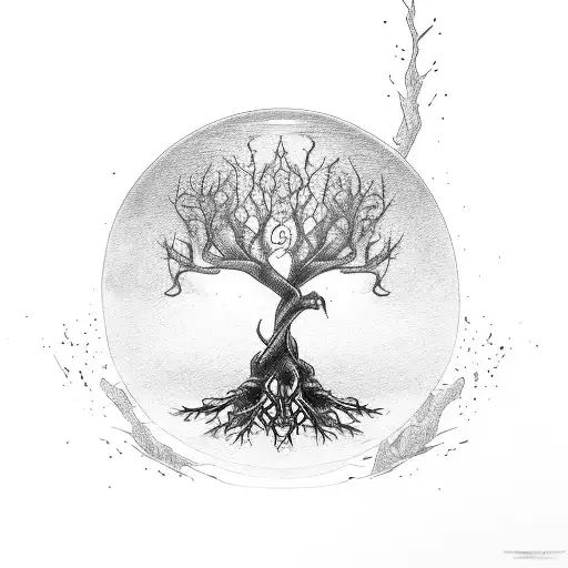 A Tree With Roots Coming Out Of An Hourglass