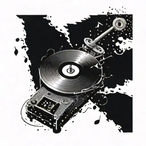 A Turntable With Music Notes Swirling Around It Like A Tornado