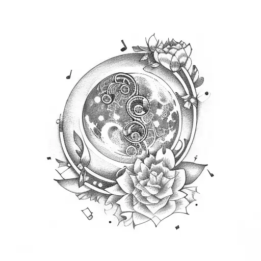 A Moon Made Of Musical Notes And Flowers