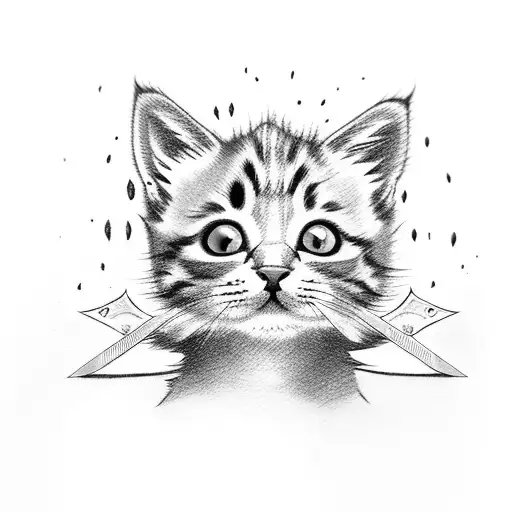 A Playful Kitten Playing With A Miniature Sword