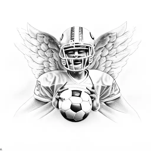Football Player From The Back With Angel Wings Who Kicks The Ball