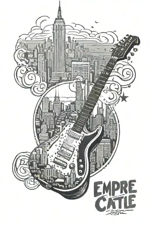 New York City Skyline With A Guitar As The Empire State Building