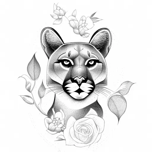 Mountain Lion With Flowers