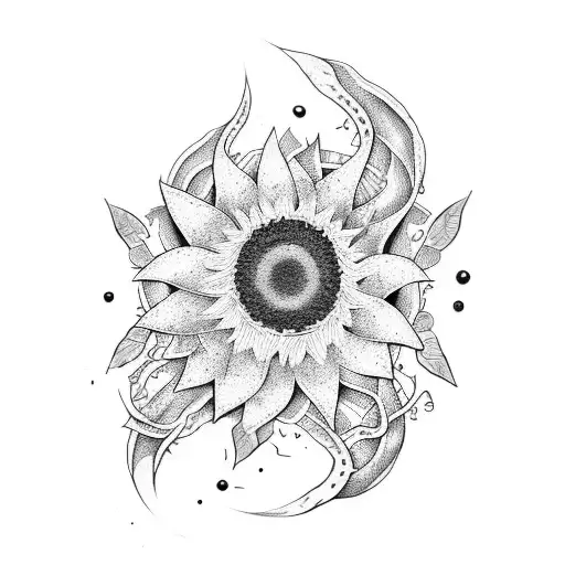 Tattoo Black Sunflower Snakes Abstact