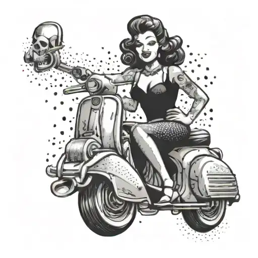 A Retro-style Pin Up Girl Dancing To Ska Music With A Vintage Vespa Scooter In The Background