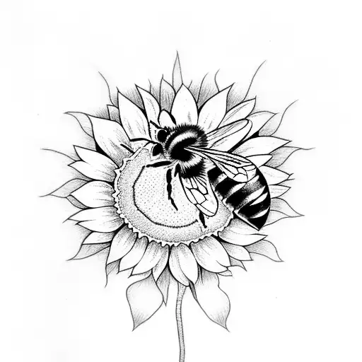 A Bee In The Middle Of A Sunflower