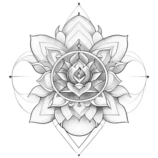 Create A Tattoo Featuring A Lotus Flower Intertwined With Celestial Bodies And Sacred Geometry