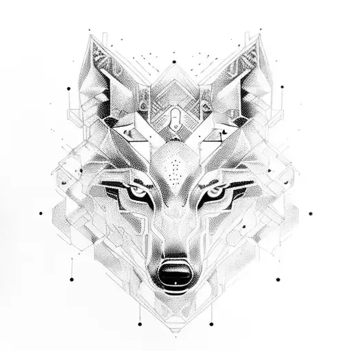 An Abstract Geometric Design Resembling A Cybernetic Wolf