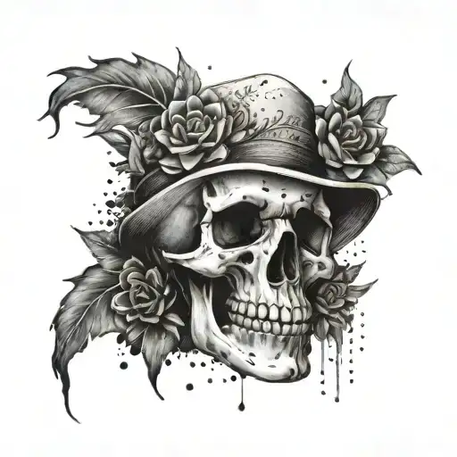 Country-themed Skull With A Succulent Crown And Accounting Ledgers As Background Elements