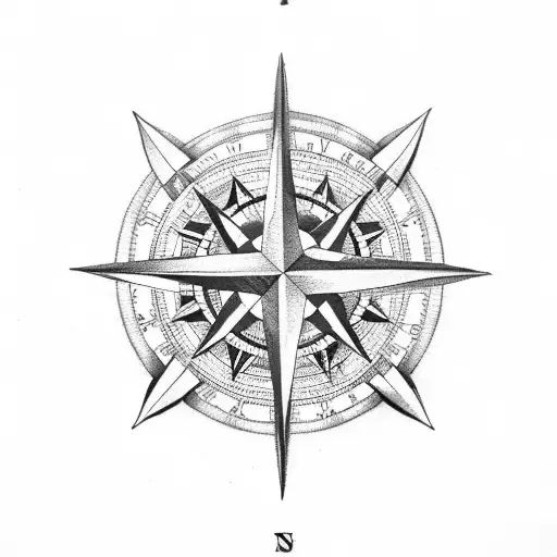Compass Rose With Long Horn Skull