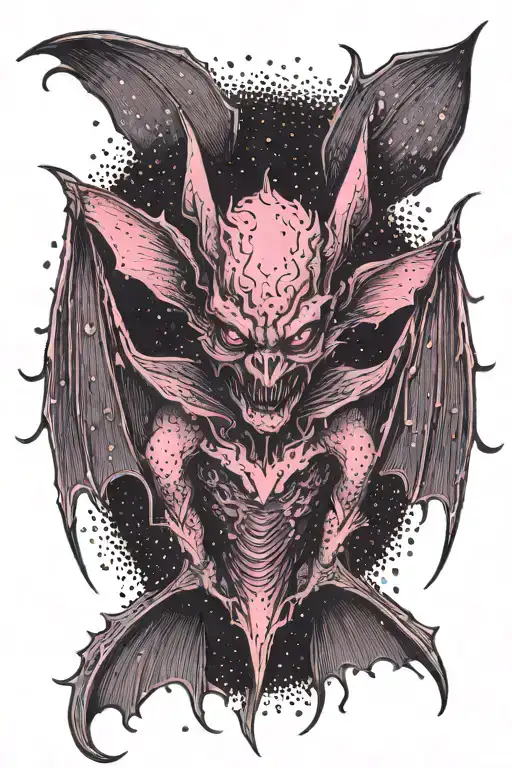 Bat Demon With Wings Spread Pink Eyes Pointy Ears Dark Background