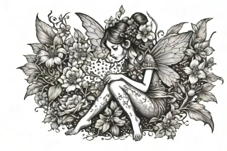 Fairy Sitting In Flowers