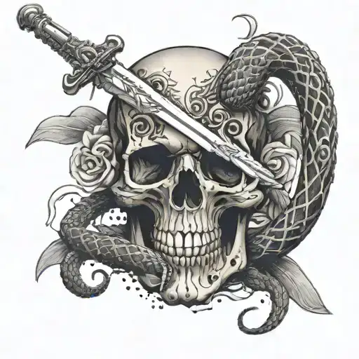 A Sword In A Skull And A Snake Wrapped Around It