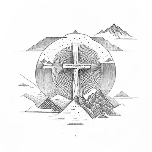 Christian Cross With Mountains