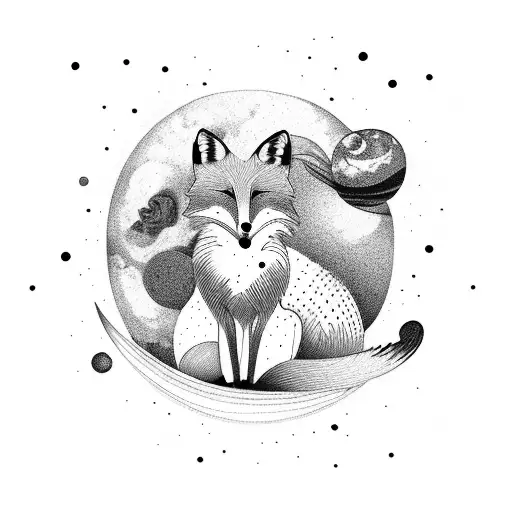 Fox In Buddha Style With Universe And Planets All Around And Peace