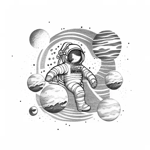 Astronaut In Space With Planets