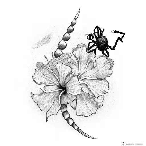 Scorpion With Hibiscus Flowers