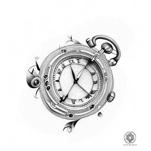 A Tattoo Design Featuring A Watch Mechanism Intertwined With Musical Notes And Coffee Beans